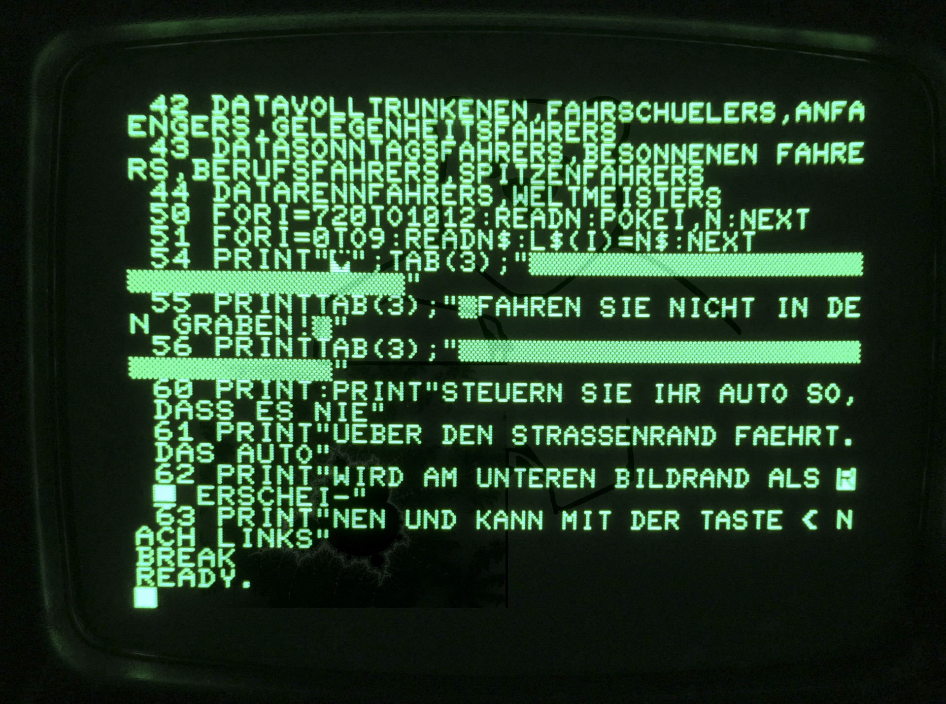 Commodore PET 2001 - Basic Listing (Rennspiel)